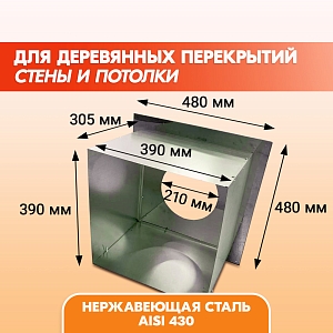 Проход перекрытия универсальный ППУ - Р 500х500 D180-210 Черный (RAL 9005) порошок Т до 200С*