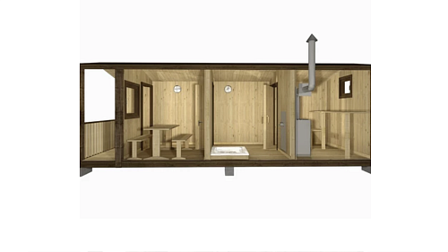 Мобильная баня из бруса ПРЕМИУМ с верандой (7х2,4)  